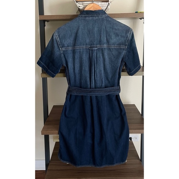 Current/Elliott Blue Denim Belted Pearl Snap Mini Dress, Small - Picture 9 of 13